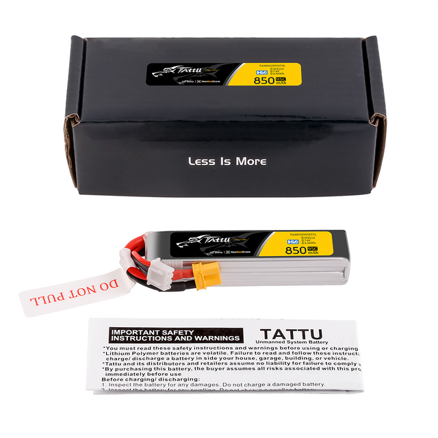 Tattu 850mAh 2S 7.6V HV 95C Lipo Battery Long Pack with XT30 plug