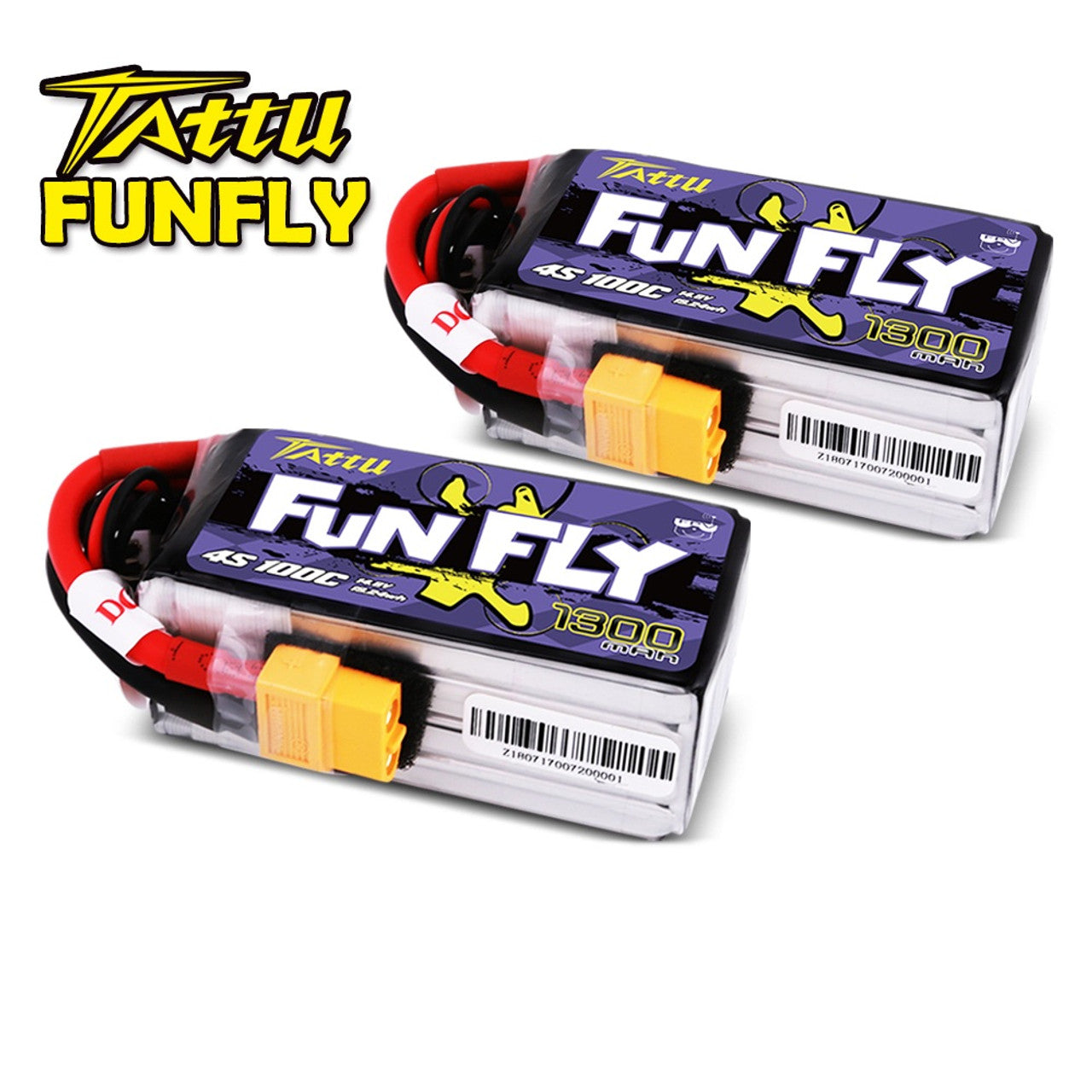 Tattu 1300mAh 4s 100C 14.8V FunFly lipo battery pack with XT60 Plug