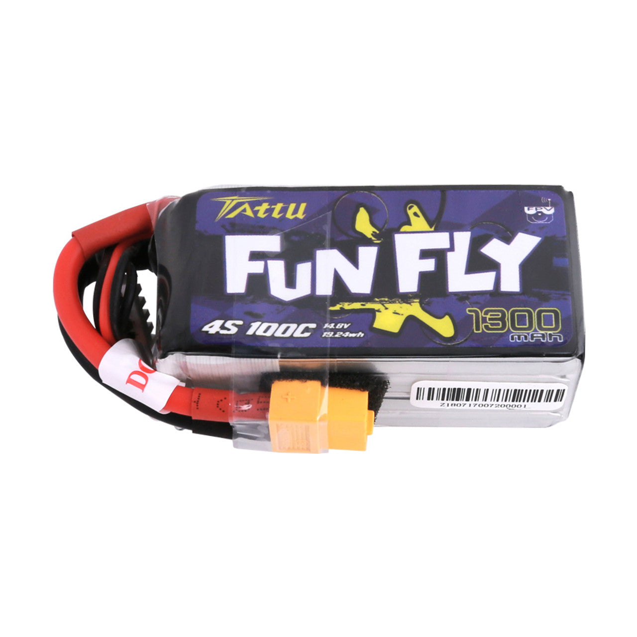 Tattu 1300mAh 4s 100C 14.8V FunFly lipo battery pack with XT60 Plug