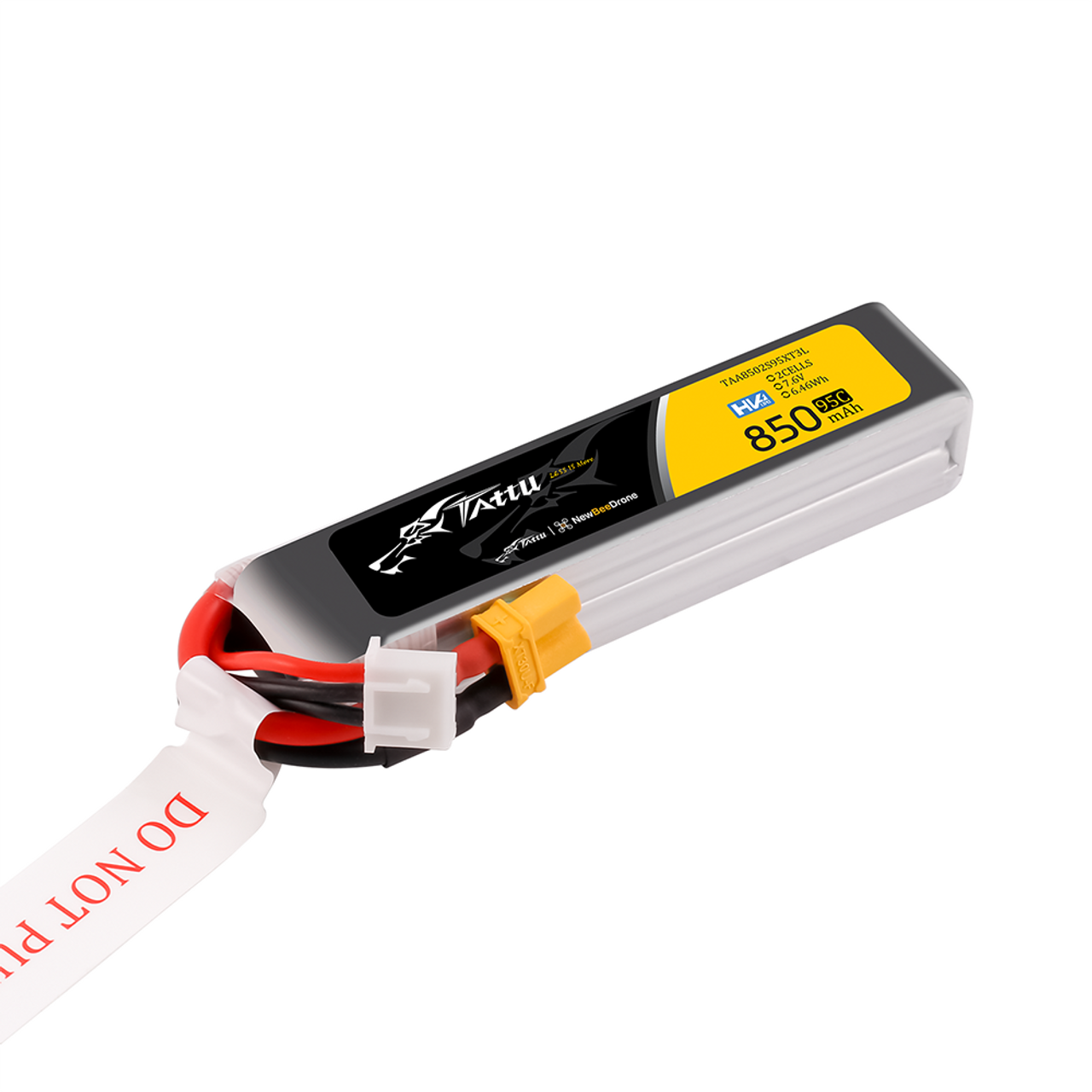 Tattu 850mAh 2S 7.6V HV 95C Lipo Battery Long Pack with XT30 plug