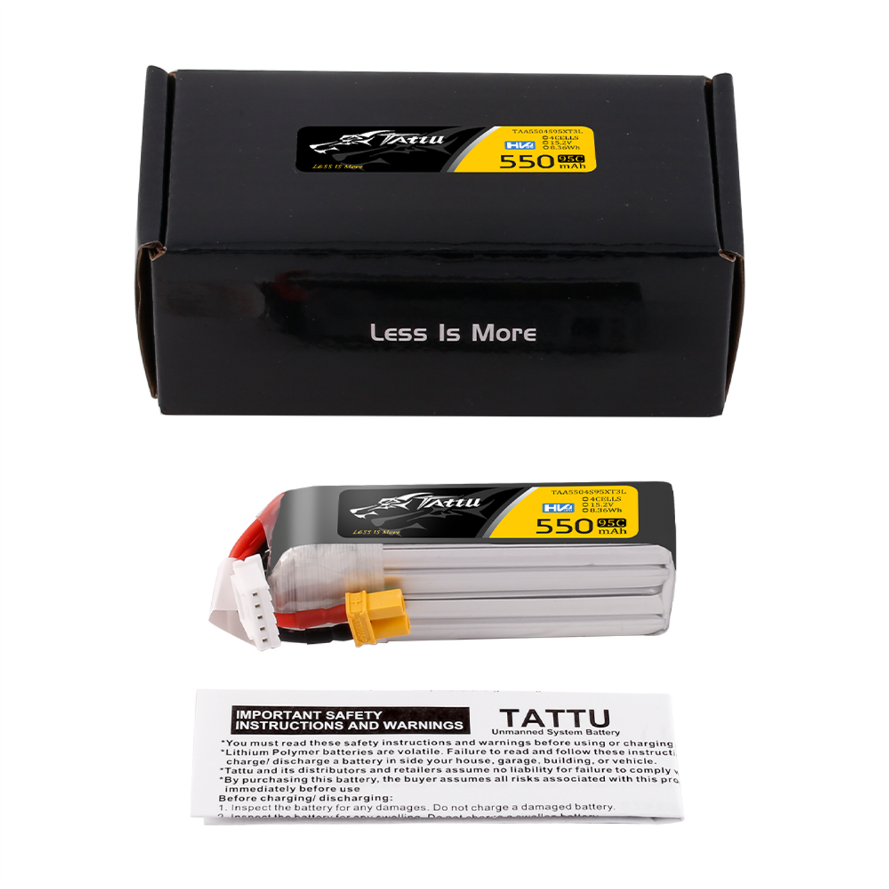 Tattu 550mAh 4S 95C 15.2V HV Lipo Battery Long Pack with XT30 Plug